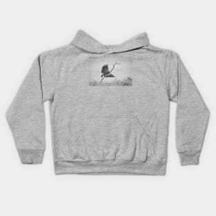 Great Blue Heron Nest Building Time Black and White Kids Hoodie